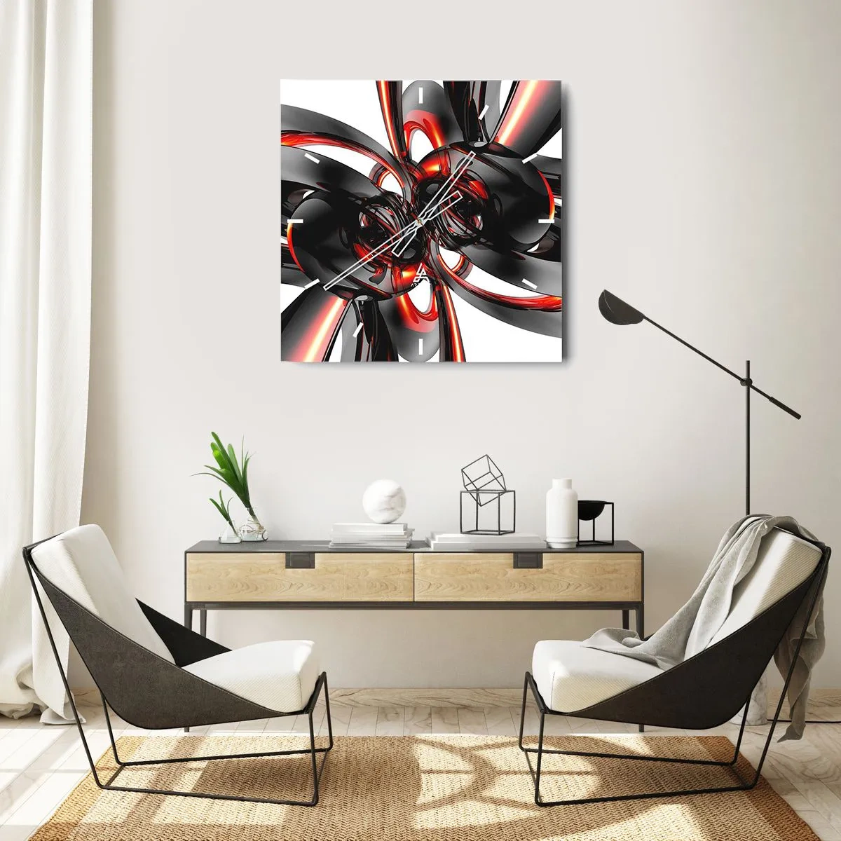 Nástenné hodiny - Pohyb v grafitovej a červenej - 40x40 cm