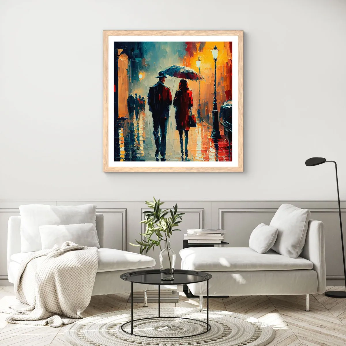 Plagát v ráme zo svetlého duba - Mestská love story - 50x50 cm