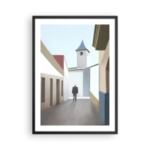 Plagát v čiernom ráme - Minimalistická ulica s osamelým okoloidúcim - 50x70cm - Slnečná prechádzka - Moderná nástenná dekorácia do obývacej izby a spálne ARTTOR