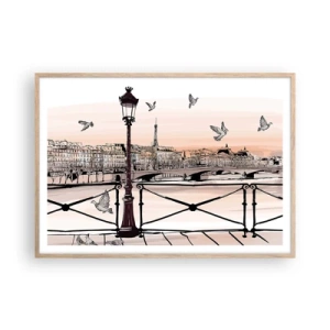 Plagát v ráme zo svetlého duba - Nad strechami Paríža - 100x70 cm