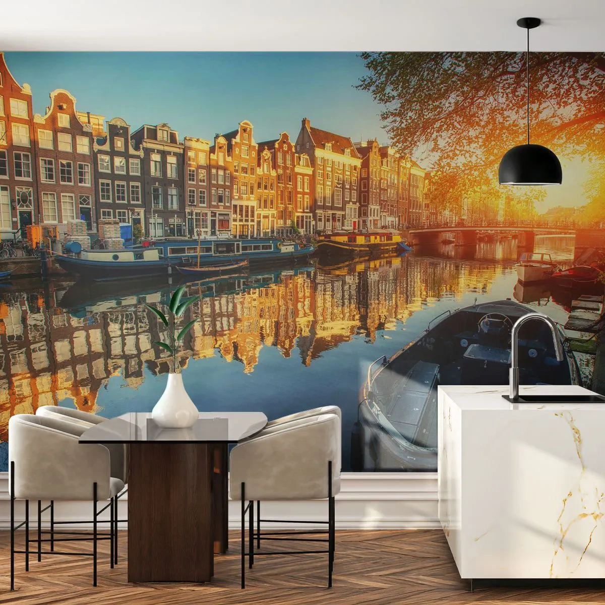 Fototapeta Premium Sand - Ráno v Amsterdame - Mesto, Amsterdam, Architektúra - 150x105 cm