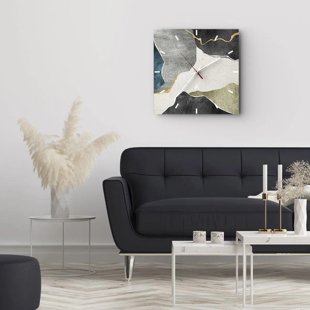 Nástenné hodiny - Mozaiková kompozícia so zlatou niťou - 40x40 cm