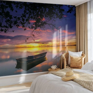 Fototapeta Premium Sand - „Zdá sa, že visíš uprostred neba…“ - Krajina, Západ slnka, Jazero - 150x105 cm