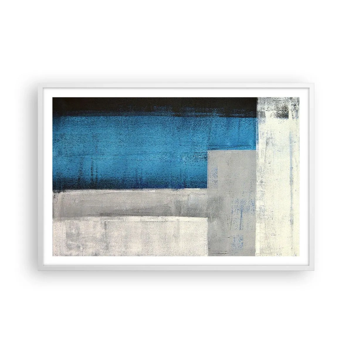 Plagát v bielom ráme - Poetická kompozícia šedej a modrej - 91x61 cm