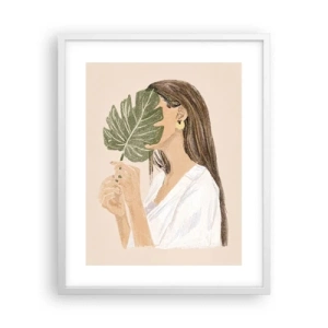 Plagát v bielom ráme - Tajomný portrét s vejárom - 40x50 cm