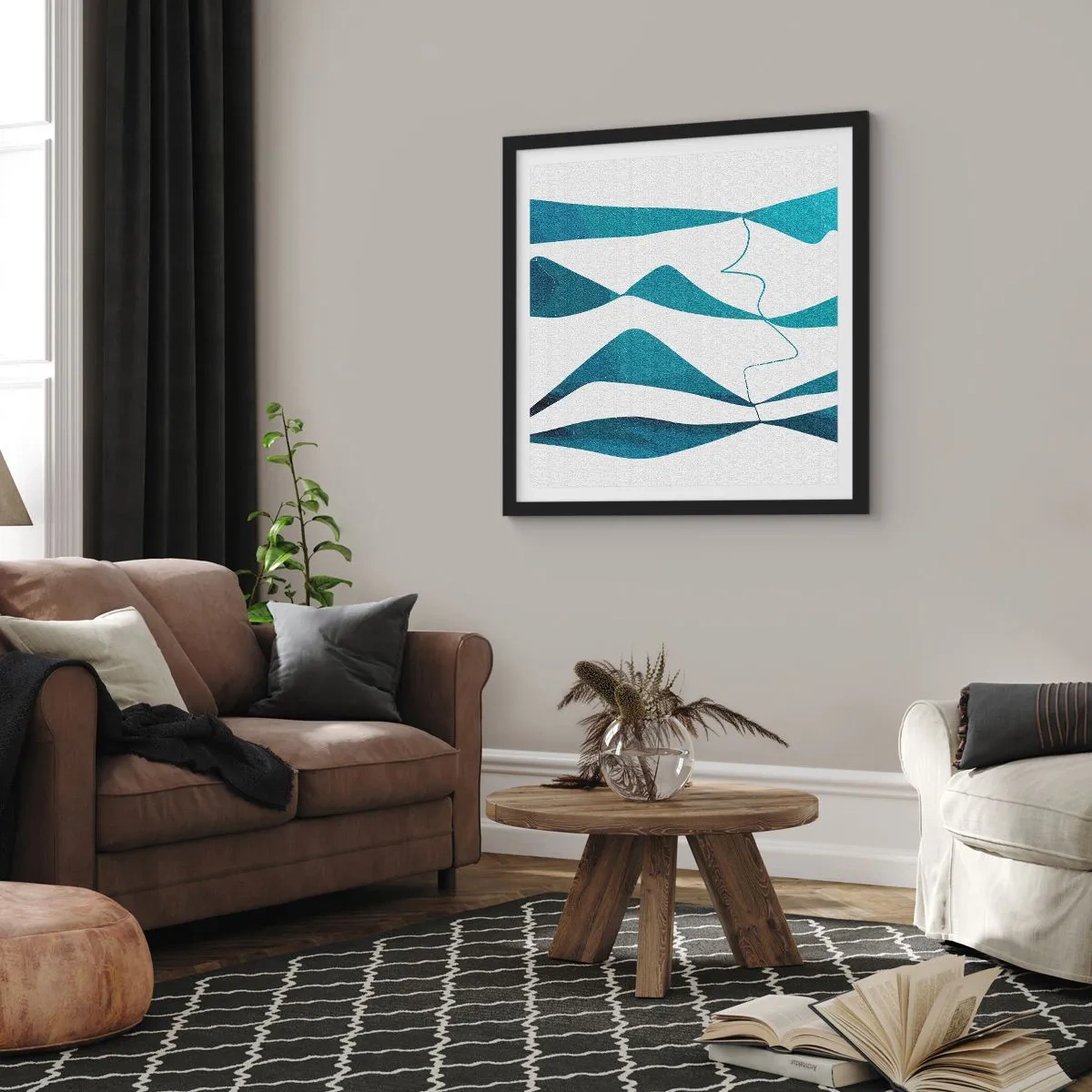 Plagát v čiernom ráme - Abstrakcia: tyrkysový vzťah - 60x60 cm