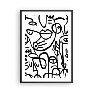 Plagát v čiernom ráme - Abstraktné čierne čiary na bielom pozadí - 50x70cm - Tváre a preludy - Moderná nástenná dekorácia do obývacej izby a spálne ARTTOR
