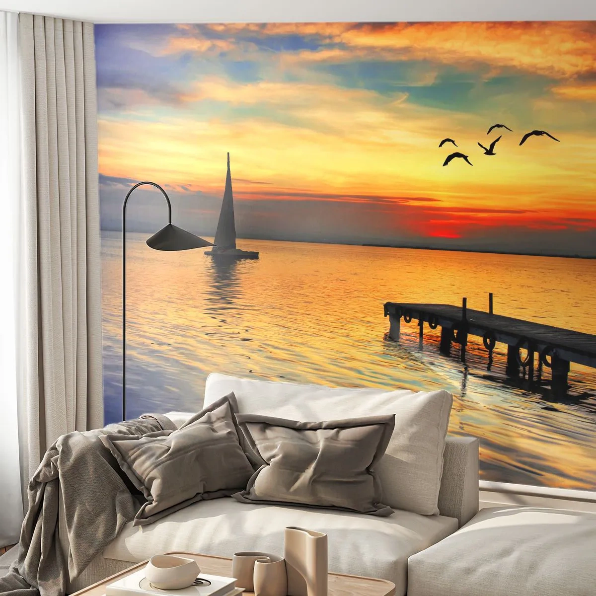 Fototapeta Premium Sand - Večerné návraty - Krajina, Plachetnica, Západ slnka - 100x70 cm