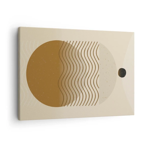 Obraz na plátne - Geometrická abstrakcia s kruhmi a vlnitými čiarami v teplých farbách. - 70x50cm - O pôvode geometrických obrazcov - Moderná nástenná dekorácia do obývacej izby a spálne ARTTOR