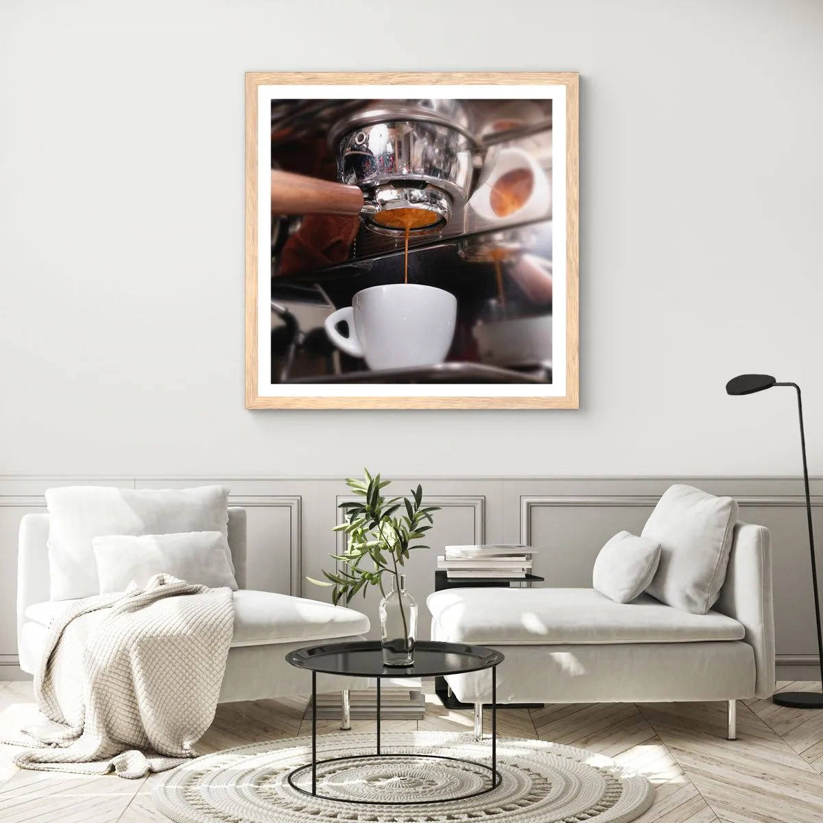 Plagát v ráme zo svetlého duba - Dobrá chvíľa dňa - 30x30 cm