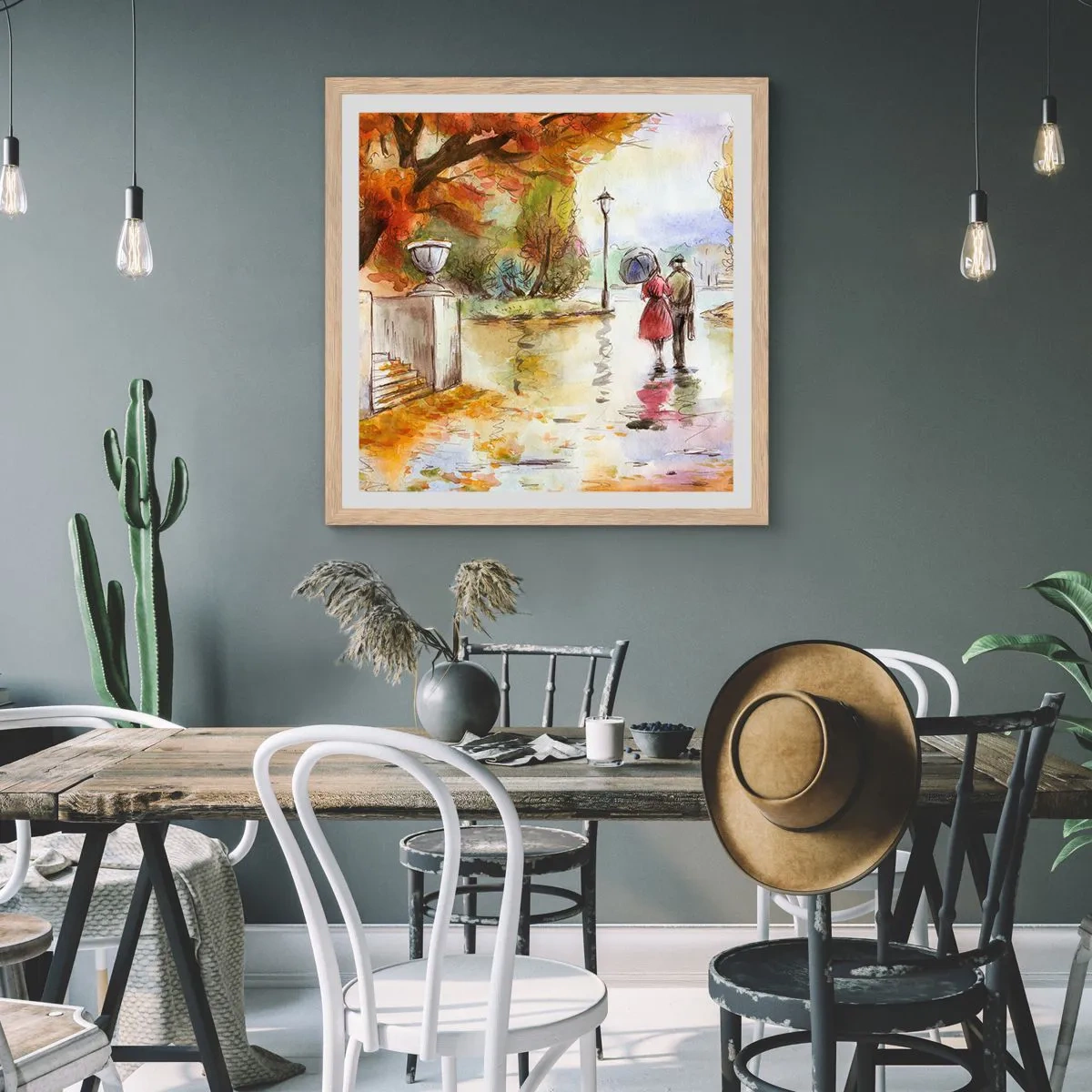 Plagát v ráme zo svetlého duba - Romantická jeseň v parku
 - 50x50 cm