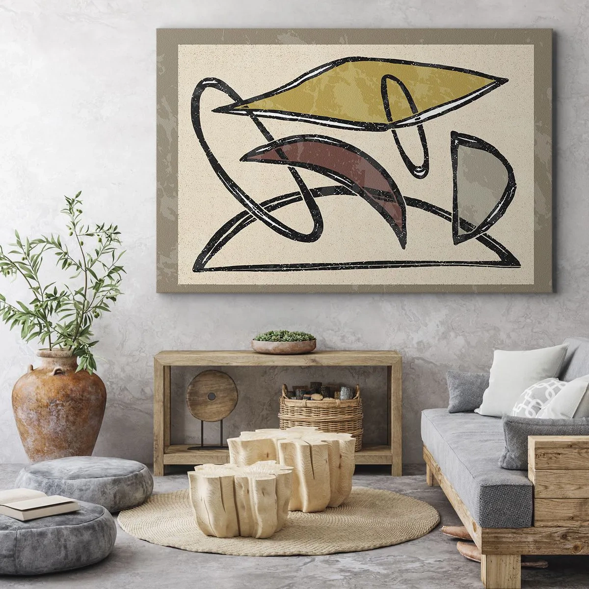 Obraz na plátne - Abstrakcia s geometrickými tvarmi a tlmenými farbami - 70x50cm - Zvisle a vodorovne - Moderná nástenná dekorácia do obývacej izby a spálne ARTTOR