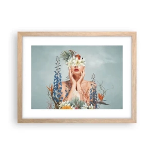 Plagát v ráme zo svetlého duba - Žena – kvetina - 40x30 cm