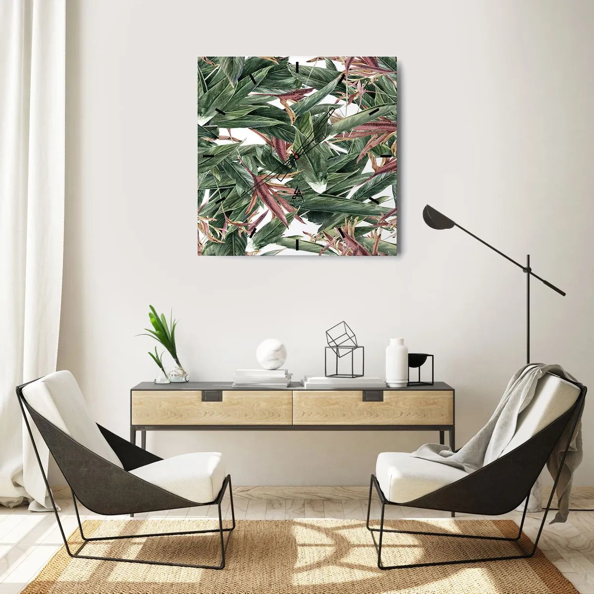 Nástenné hodiny - Smaragdovo-ľaliové húštie - 30x30 cm