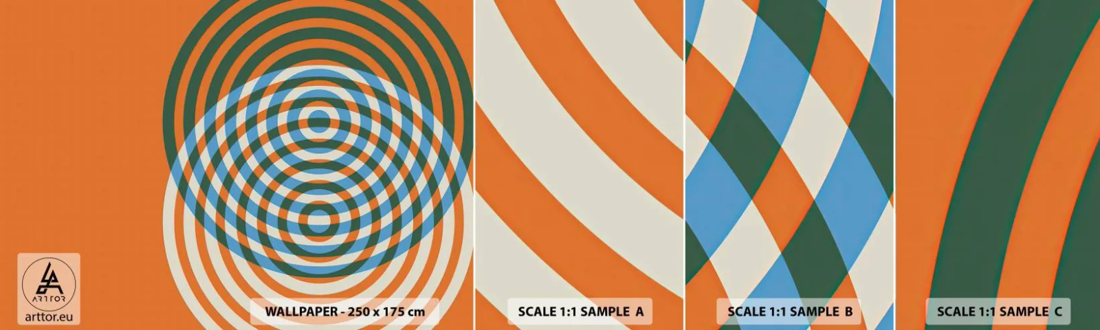 Vzorka samolepiacej fototapety Deluxe Sticker - Abstraktná kruhová variácia - Abstrakcia, Kus, Okresy - 100x30 cm