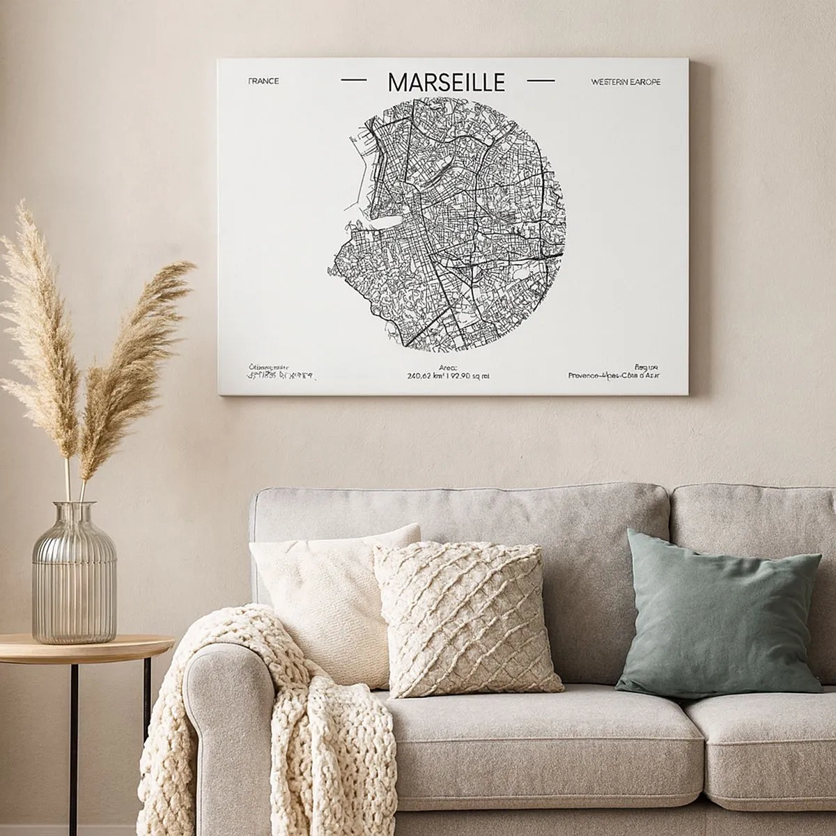 Obraz na plátne - Mapa Marseille v minimalistickom štýle - 70x50cm - Anatómia Marseille - Moderná nástenná dekorácia do obývacej izby a spálne ARTTOR