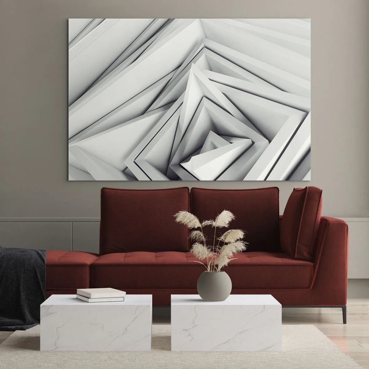 Obraz na skle - Trojrozmerné geometrické tvary v odtieňoch sivej - 70x50cm - Symfónia ostrých uhlov - Moderná nástenná dekorácia do obývacej izby a spálne ARTTOR