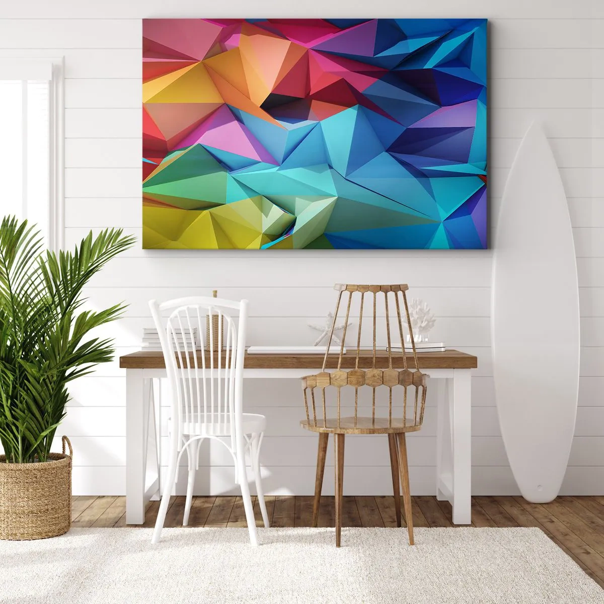 Obraz na plátne - Farebná geometrická abstrakcia v živých farbách - 70x50cm - Dúhové origami - Moderná nástenná dekorácia do obývacej izby a spálne ARTTOR