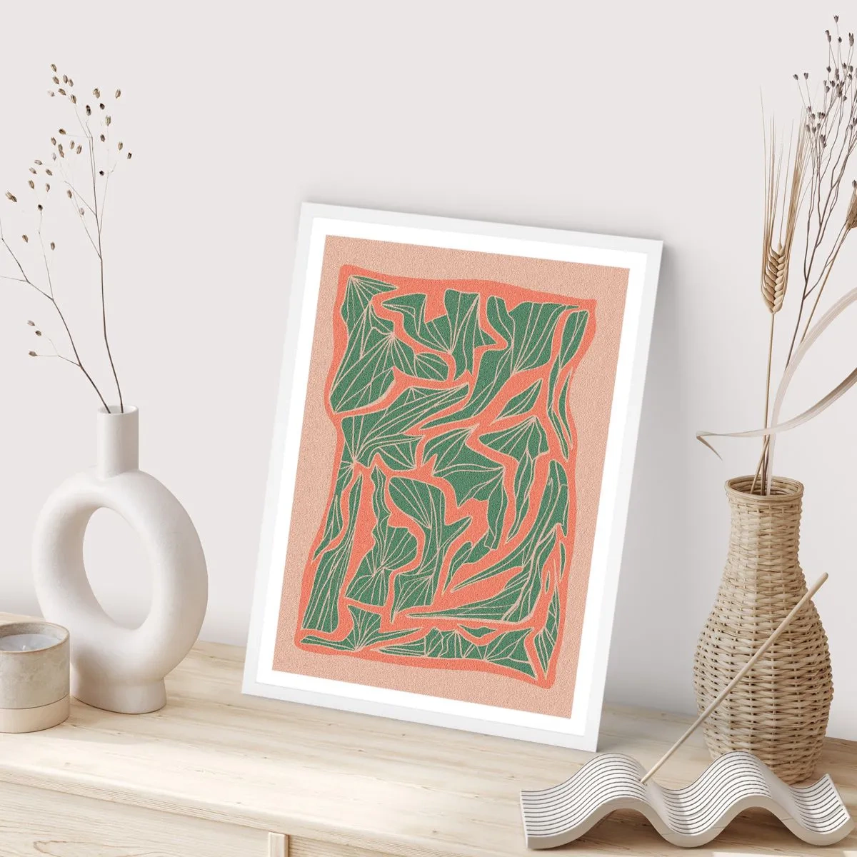 Plagát v bielom ráme - Súboj koralov a zelene - 50x70 cm