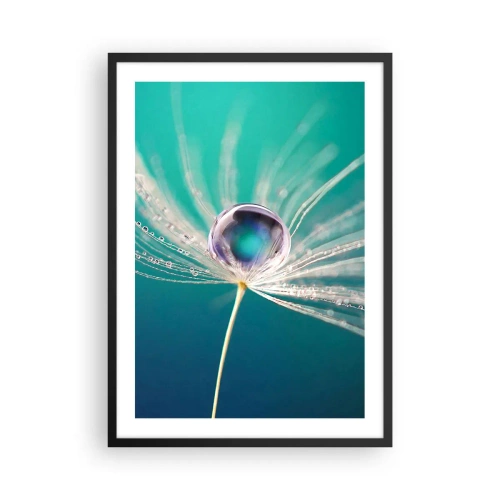 Plagát v čiernom ráme - Makrofotografia kvapky vody na púpave - 50x70cm - Mystický okamih - Moderná nástenná dekorácia do obývacej izby a spálne ARTTOR