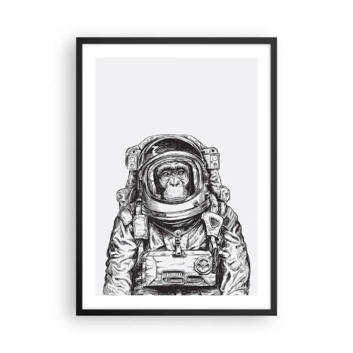 Plagát v čiernom ráme - Opica v skafandri na bielom pozadí - 50x70cm - Alternatívny vývoj - Moderná nástenná dekorácia do obývacej izby a spálne ARTTOR