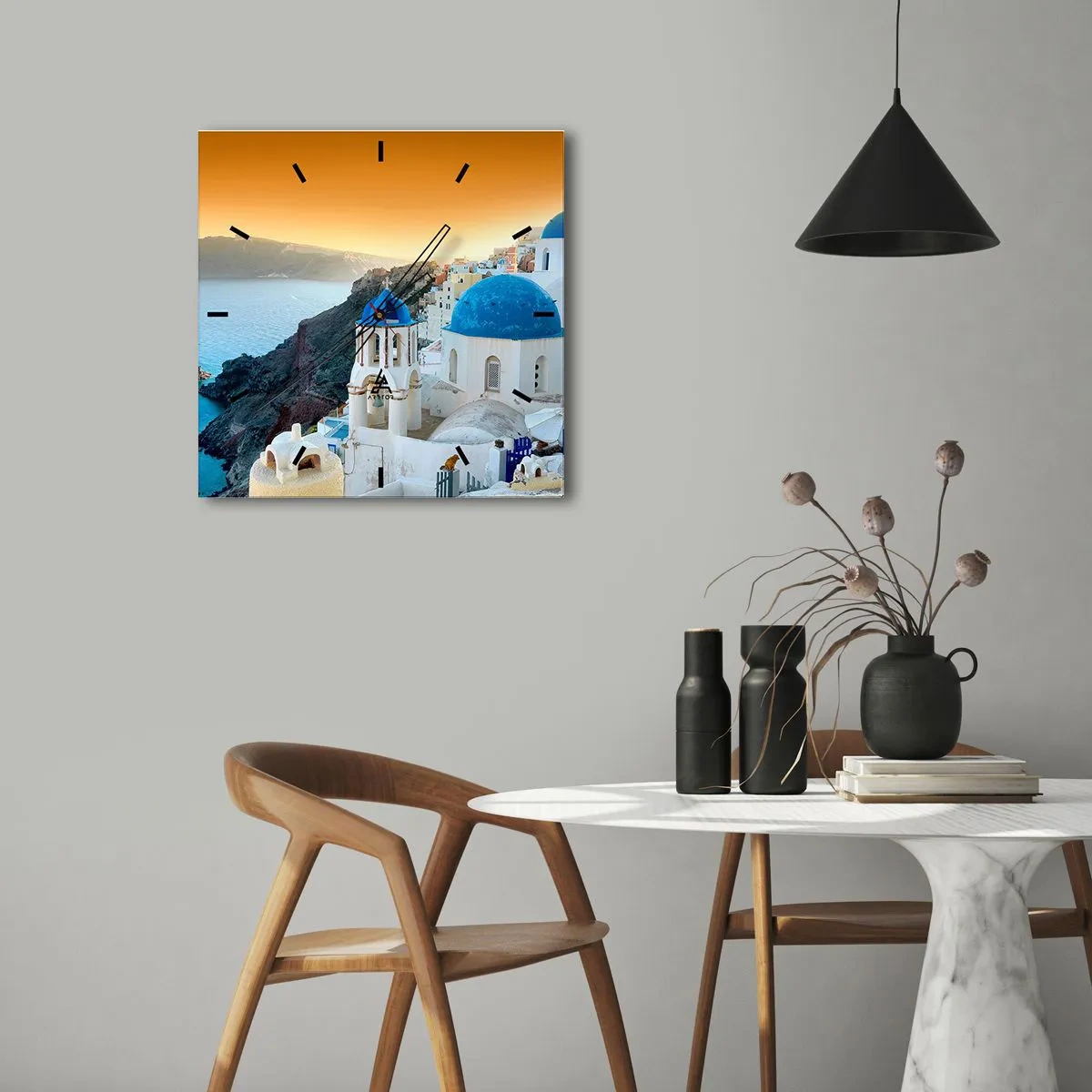 Nástenné hodiny - Santorini - v náruči skál - 30x30 cm