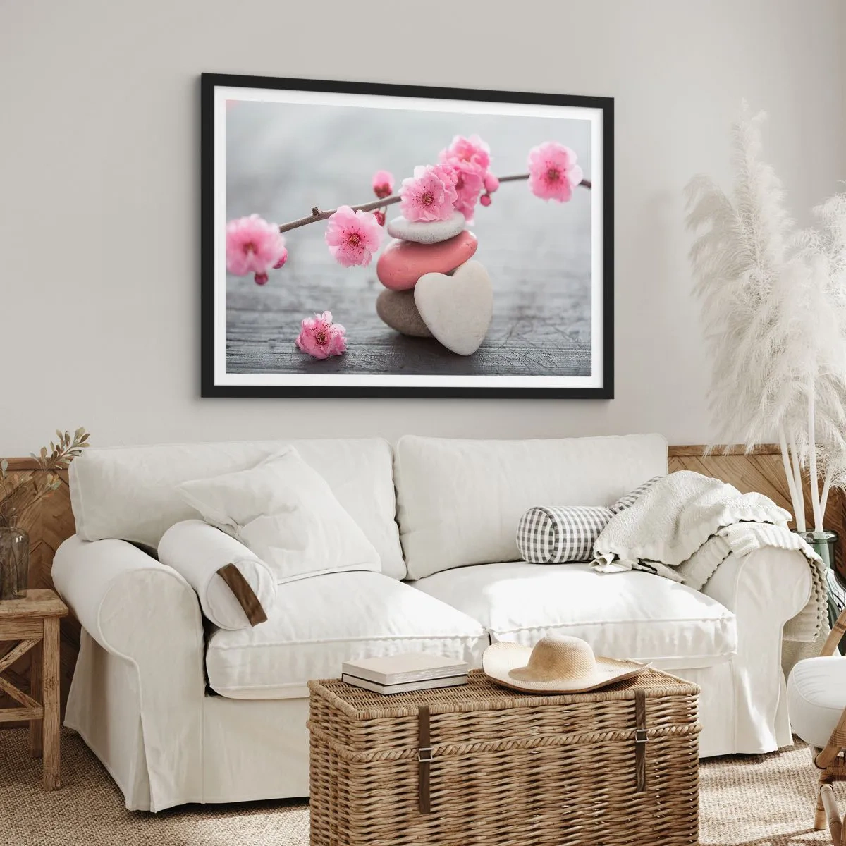 Plagát v čiernom ráme - Blaženosť s višňovým kvetom - 70x50 cm