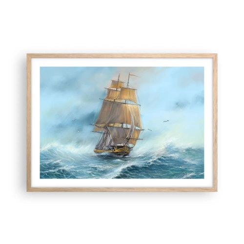 Plagát v ráme zo svetlého duba - Bežiaci po vlnách - 70x50 cm