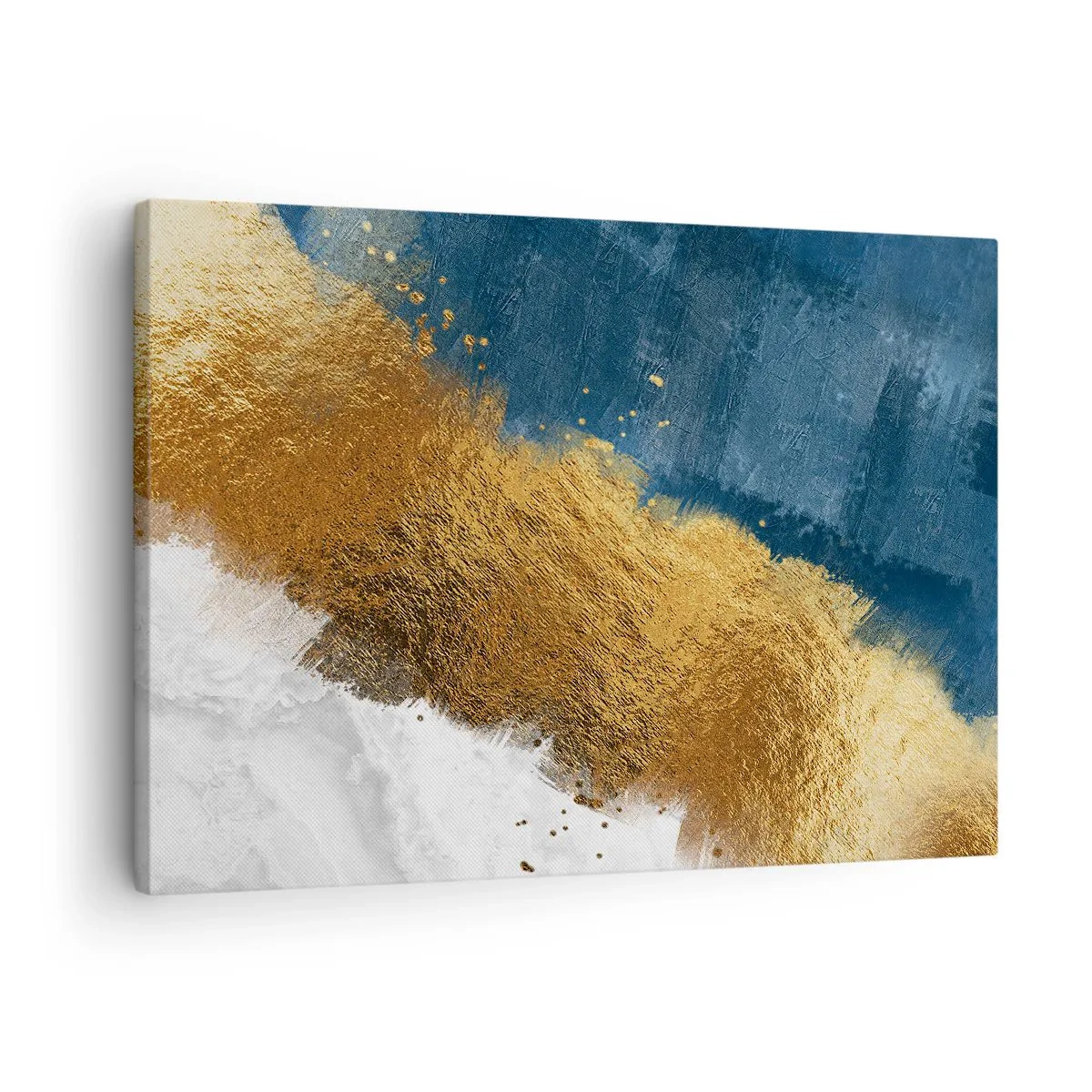 Obraz na plátne - Abstraktná kompozícia v odtieňoch zlatej, modrej a bielej. - 70x50cm - Farby leta - Moderná nástenná dekorácia do obývacej izby a spálne ARTTOR