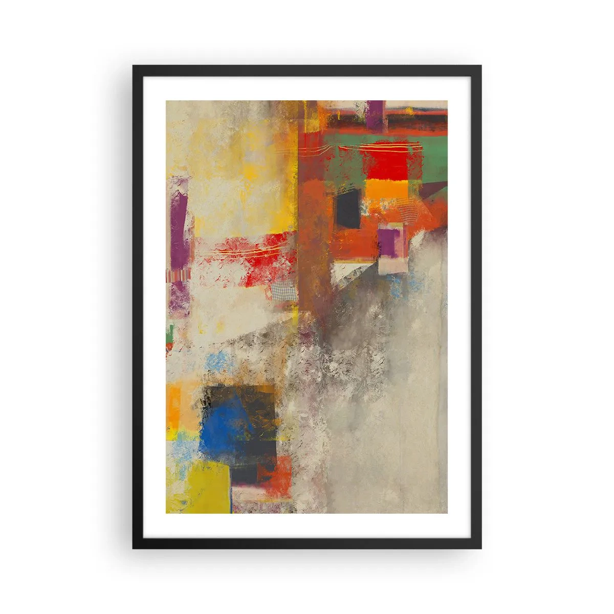 Plagát v čiernom ráme - Abstraktná kompozícia v živých farbách - 50x70cm - Geometria farieb - Moderná nástenná dekorácia do obývacej izby a spálne ARTTOR