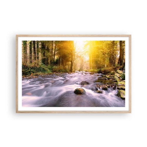 Plagát v ráme zo svetlého duba - Malachit v strieborno-zlatej podobe - 91x61 cm