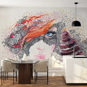 Samolepiaca Fototapeta Deluxe Sticker - S ňou je každý deň sviatok - Abstrakcia, Ženská tvár, Koláč - 250x175 cm