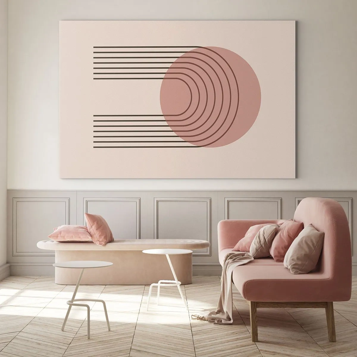 Obraz na skle - Minimalistická geometrická grafika v odtieňoch béžovej - 70x50cm - Neodolateľná príťažlivosť - Moderná nástenná dekorácia do obývacej izby a spálne ARTTOR