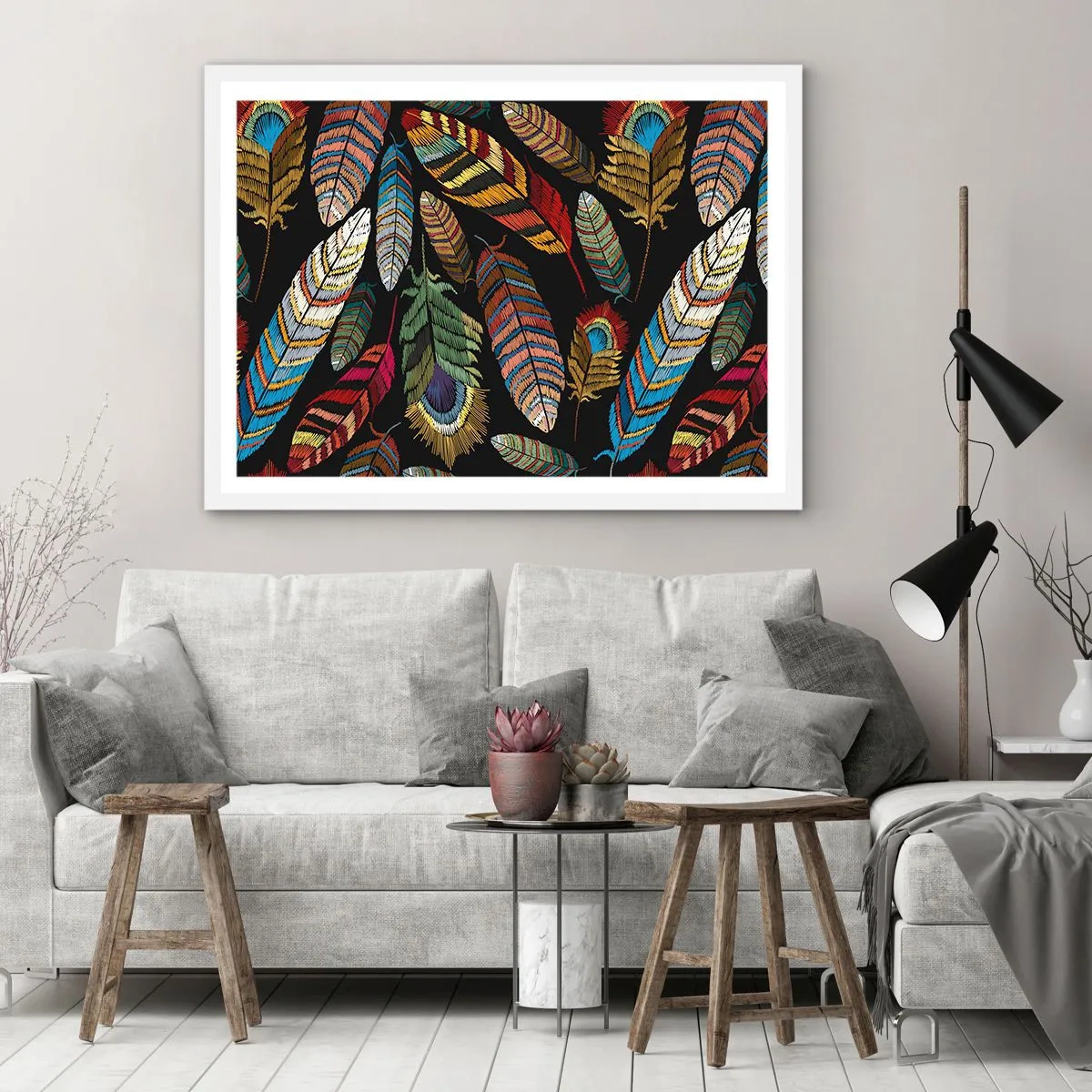 Plagát v bielom ráme - Vtáčí karneval - 50x40 cm