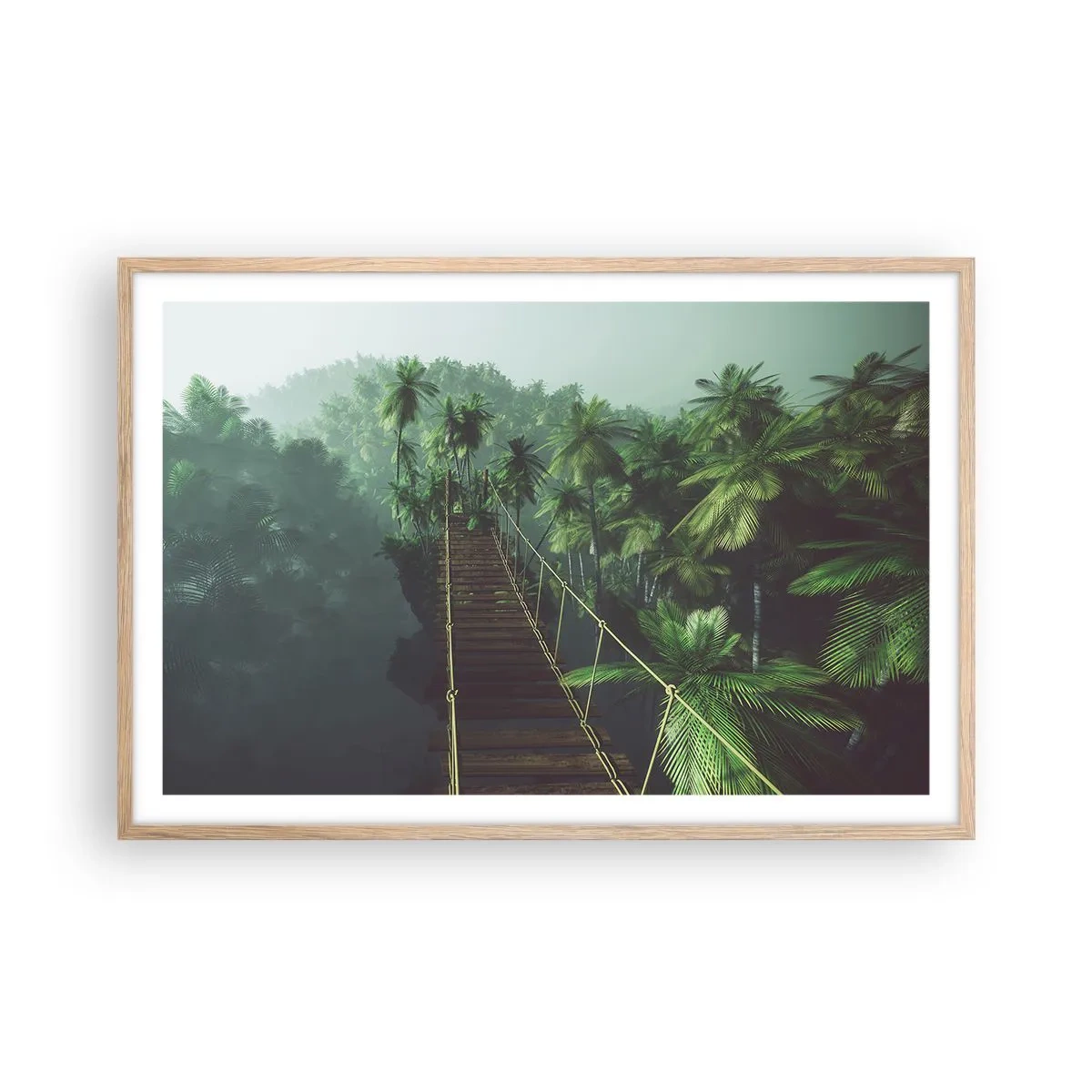 Plagát v ráme zo svetlého duba - Pri vodopáde zelene - 91x61 cm