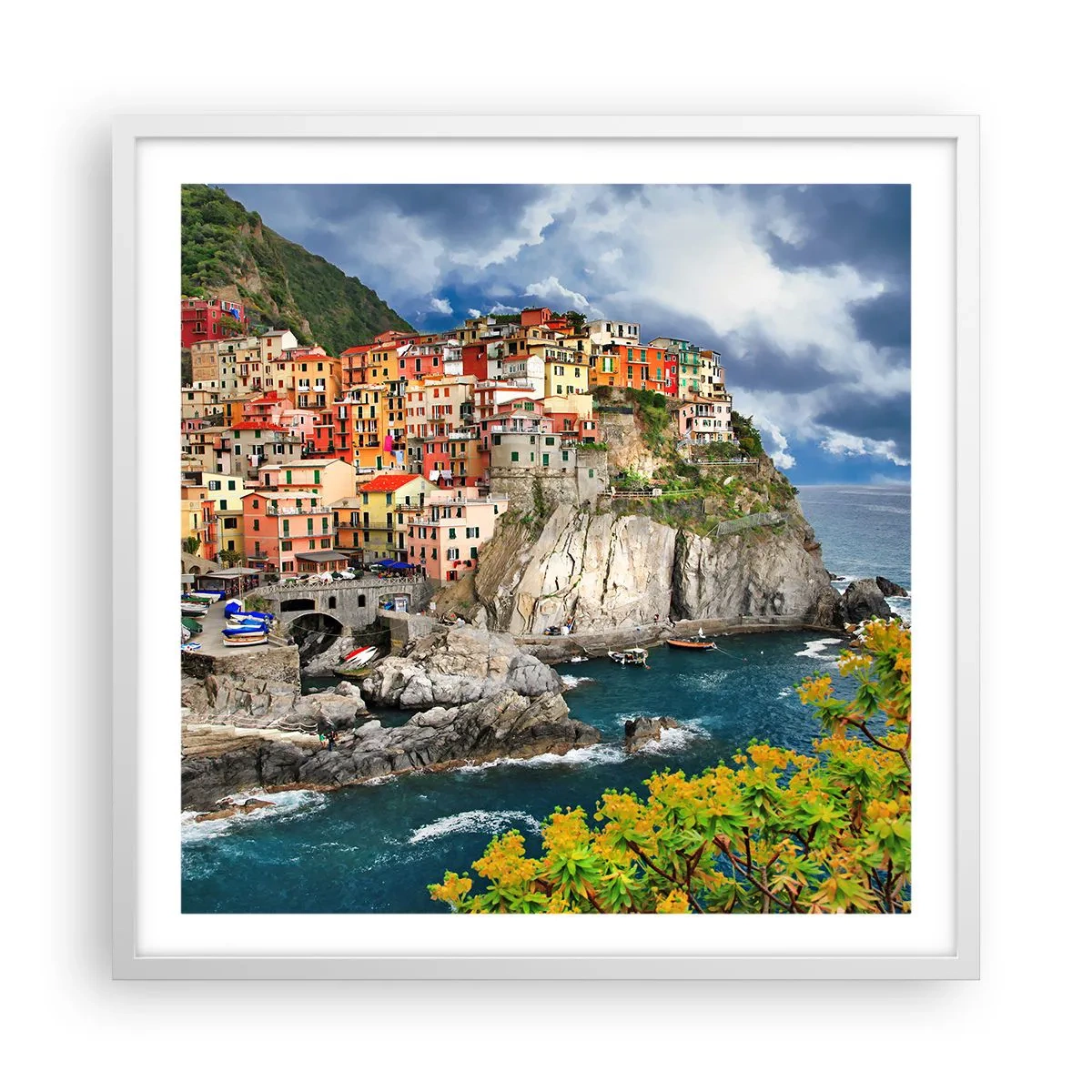 Plagát v bielom ráme - Hromádka pritúlená k skalám - 60x60 cm