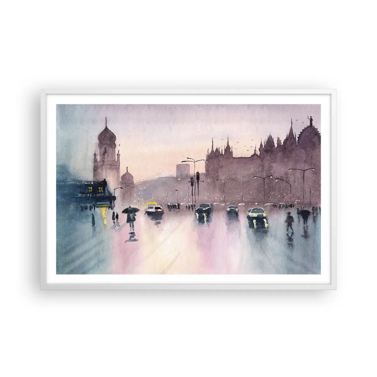 Plagát v bielom ráme - V daždivom opare - 91x61 cm