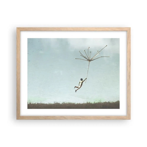 Plagát v ráme zo svetlého duba - Lietajúca púpava - 50x40 cm
