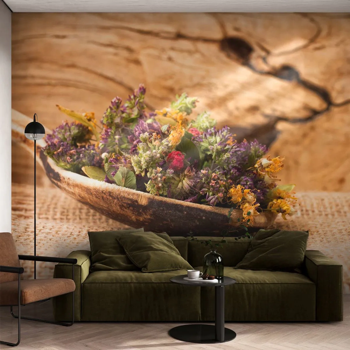 Fototapeta Premium Canvas - Farebné kvety a voňavé bylinky - Príroda, Sušené bylinky, Kuchyňa - 250x175 cm