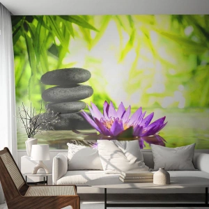 Fototapeta Premium Sand - V bambusovom hájiku - Kvetina, lotosový kvet, Bambus - 150x105 cm