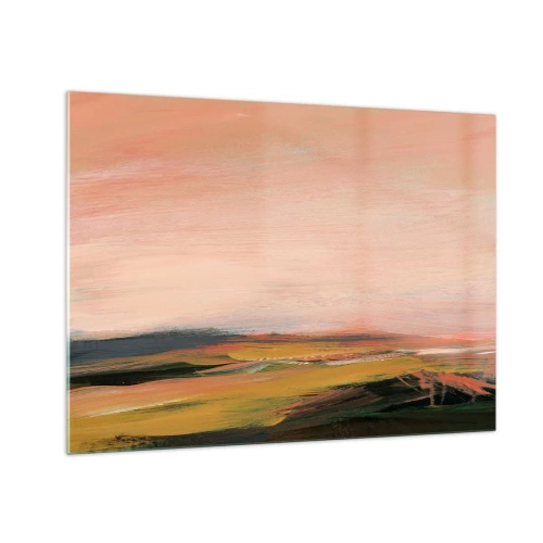 Obraz na skle - Abstraktná krajina v odtieňoch ružovej a sivozelenej. - 70x50cm - V ružových tónoch - Moderná nástenná dekorácia do obývacej izby a spálne ARTTOR