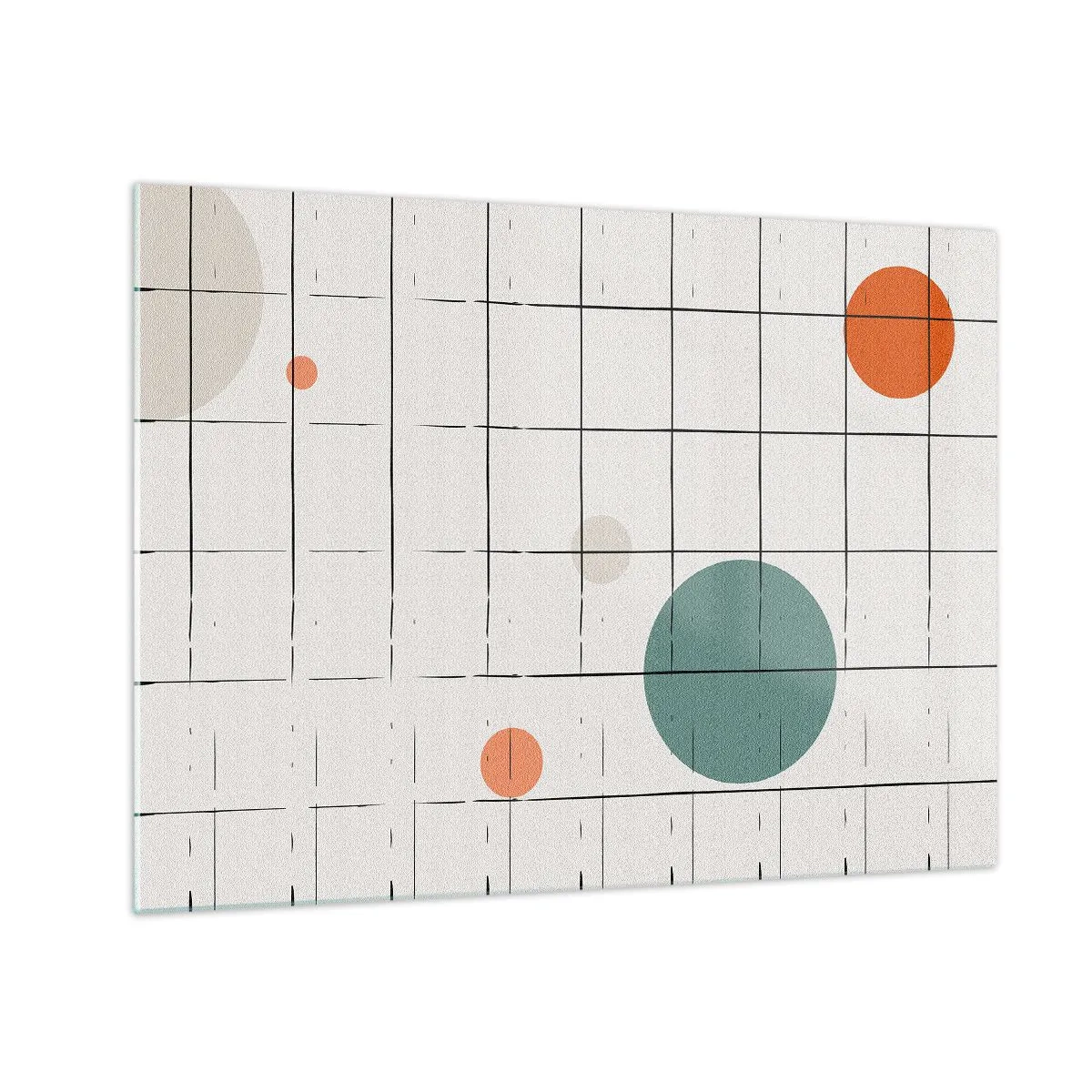 Obraz na skle - Farebné kruhy na geometrickej mriežke tenkých čiar - 70x50cm - Uväznené. My alebo ony? - Moderná nástenná dekorácia do obývacej izby a spálne ARTTOR