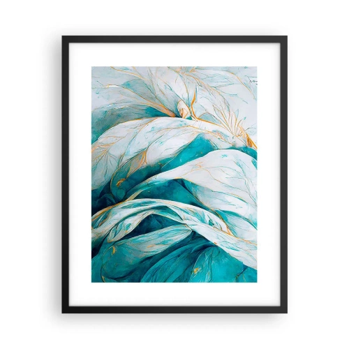 Plagát v čiernom ráme - Modrá abstrakcia so zlatým motívom - 40x50 cm