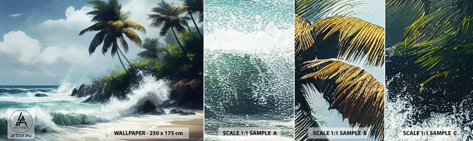 Vzorka samolepiacej fototapety Deluxe Sticker - Na tropickom pobreží - Pláž, Tropické, Palm - 100x30 cm