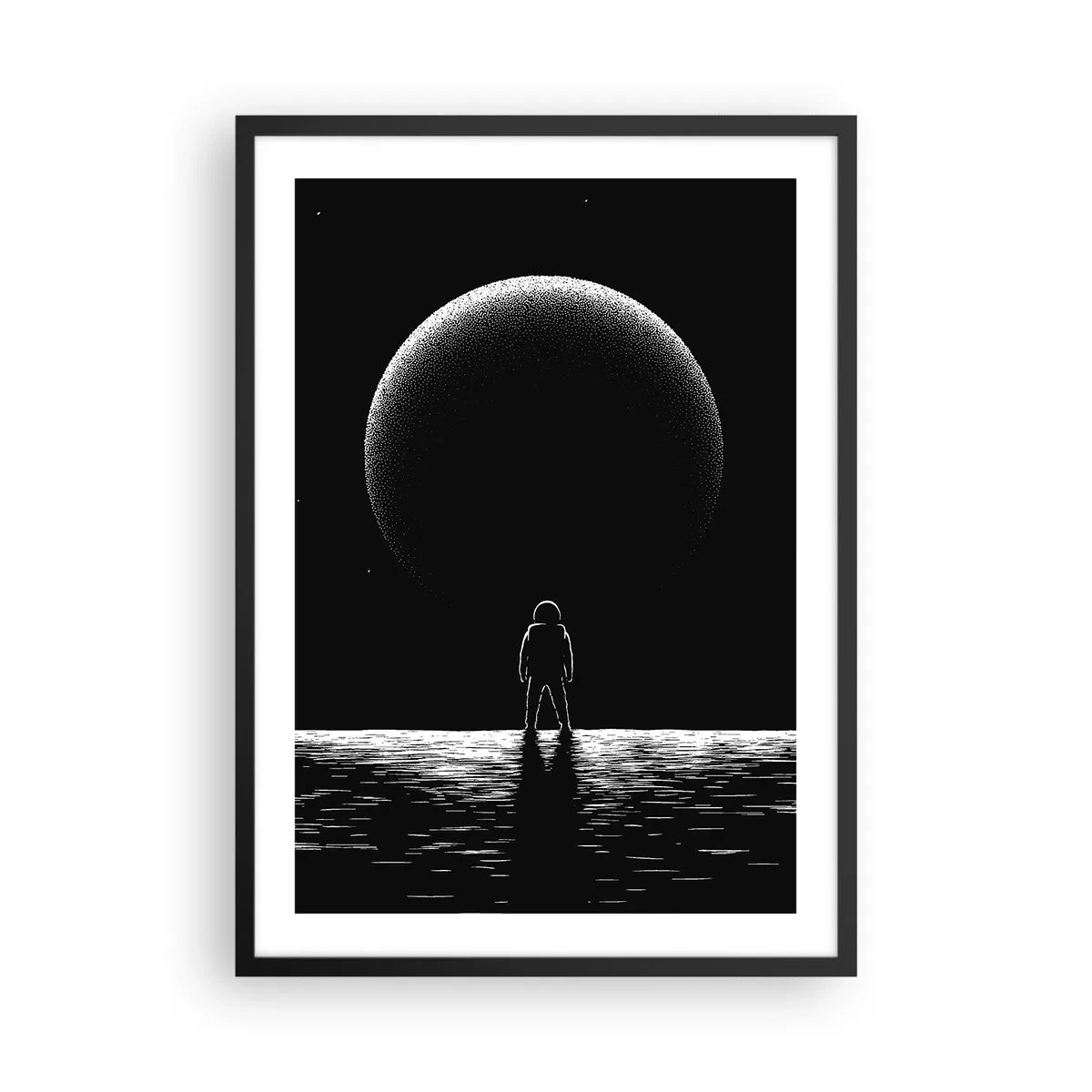 Plagát v čiernom ráme - Astronaut na pozadí obrovskej planéty vo vesmíre - 50x70cm - Tvári v tvár - Moderná nástenná dekorácia do obývacej izby a spálne ARTTOR