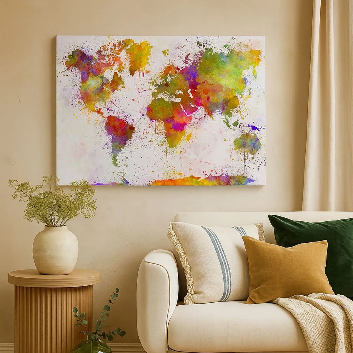 Obraz na plátne - Farebná mapa sveta v abstraktnom štýle - 70x50cm - Prišlo to nejako samo - Moderná nástenná dekorácia do obývacej izby a spálne ARTTOR