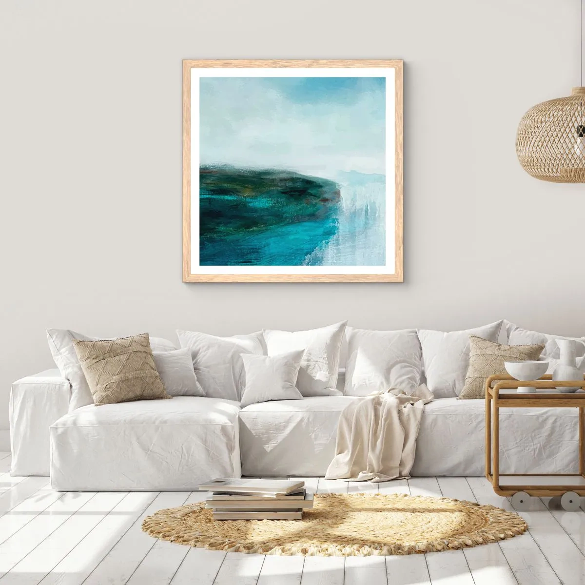 Plagát v ráme zo svetlého duba - Námorná abstrakcia - 30x30 cm