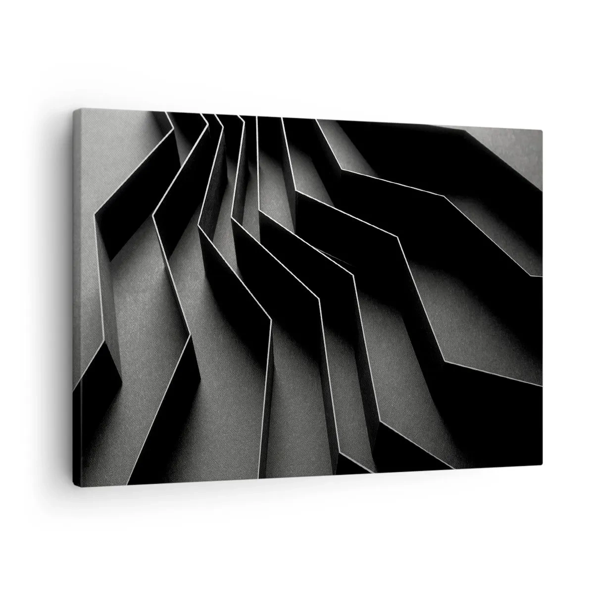 Obraz na plátne - Čiernobiela abstrakcia s geometrickými štruktúrami - 70x50cm - Priestorový poriadok - Moderná nástenná dekorácia do obývacej izby a spálne ARTTOR