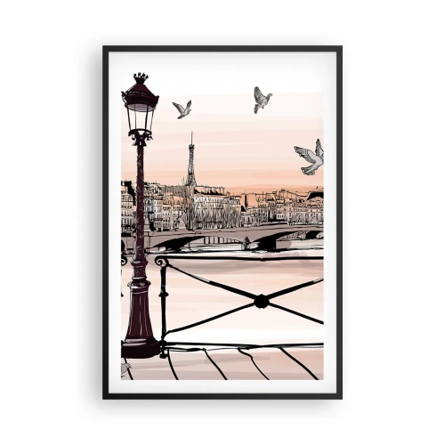 Plagát v čiernom ráme - Nad strechami Paríža - 61x91 cm