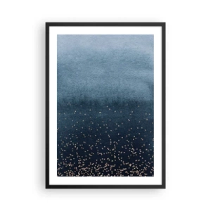 Plagát v čiernom ráme - Modrý gradient so zlatými akcentmi - 50x70cm - Kompozícia – modrej fázy - Moderná nástenná dekorácia do obývacej izby a spálne ARTTOR